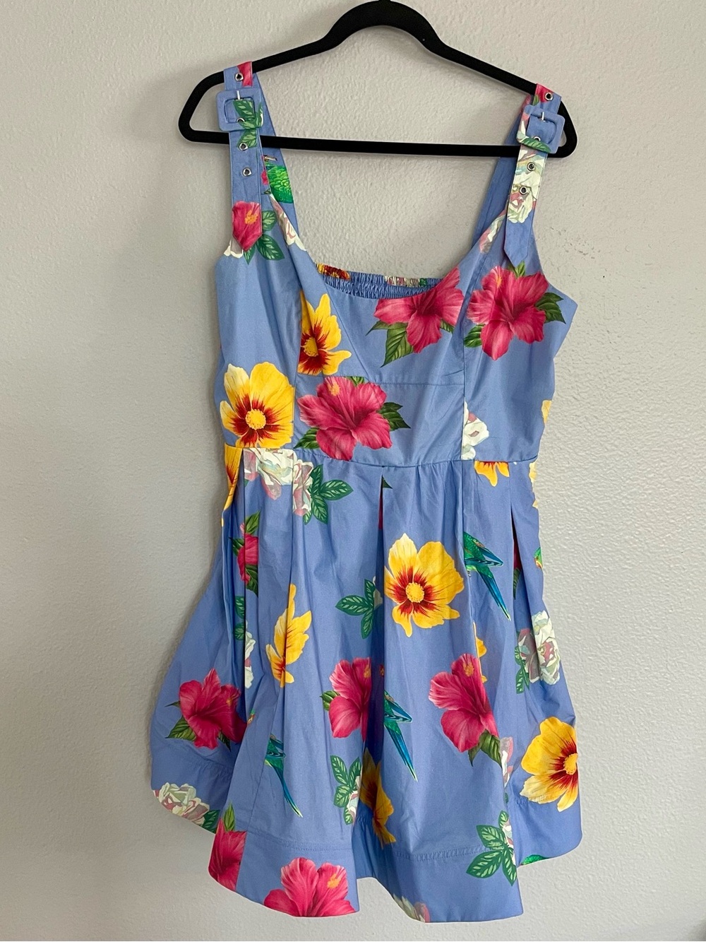 MAEVE Blue Floral Sundress with Yellow & Pink Blooms Hawaiian inspired